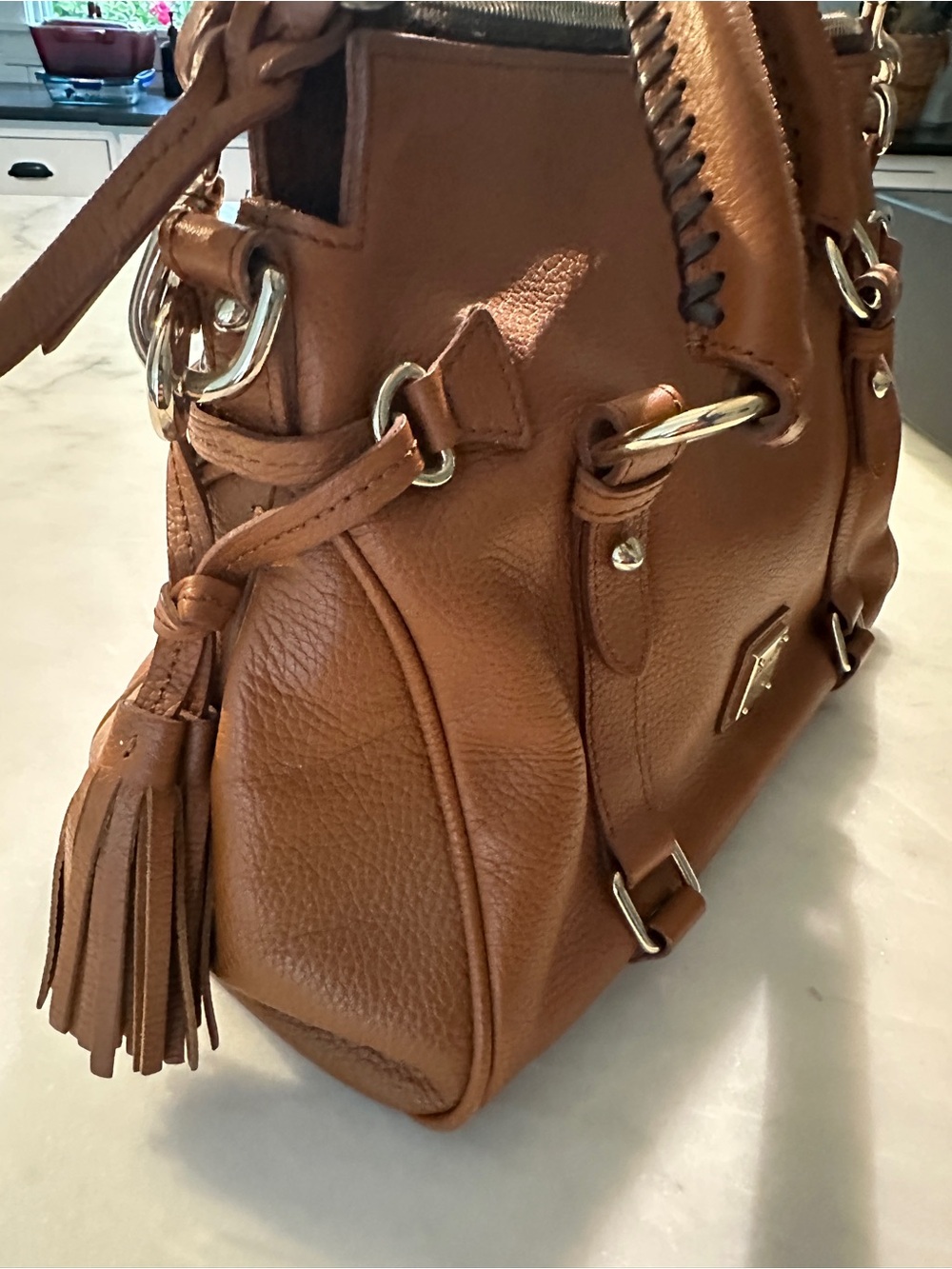 Dooney & Bourke AWL British Tan Leather Satchel - Picture 4 of 12